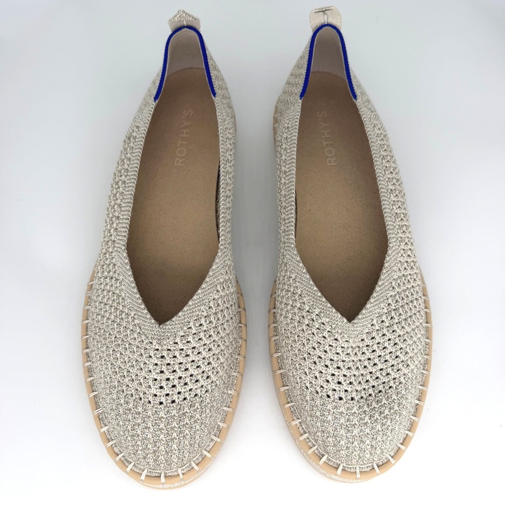 Rothys Espadrille Metallic Champagne Knit Flats Shoes Womens 11 Worn Once